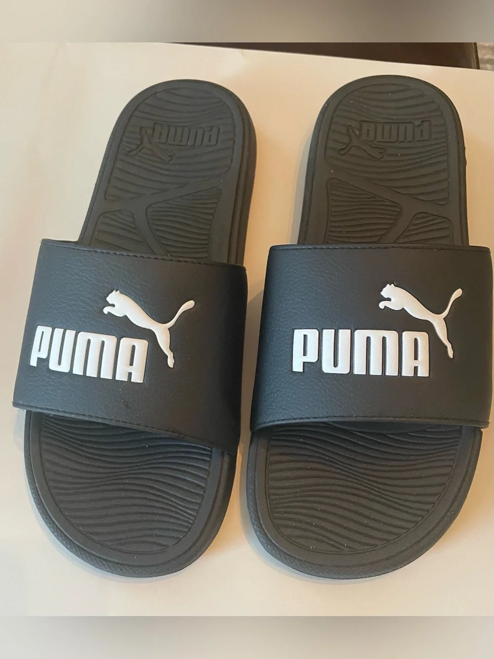 Puma Black Slide Sandals with White Logo MENS 9 / WOMENS 10.5-11
